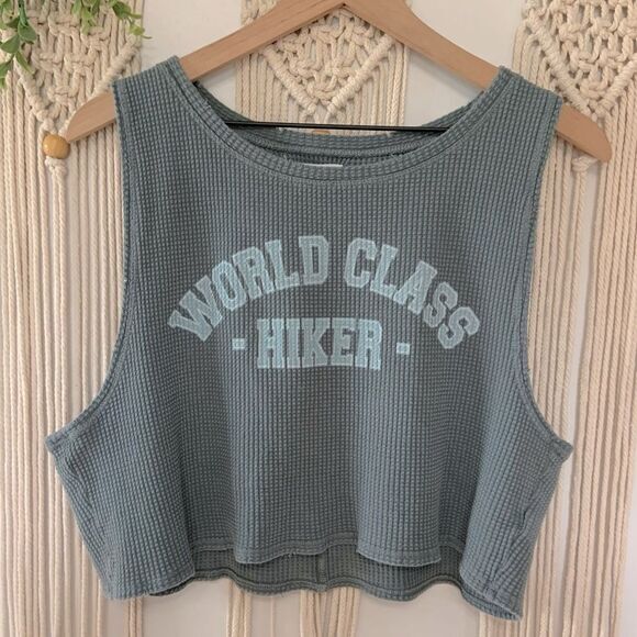 aerie Tops - AERIE‎ WOW! Offline Cropped Waffle Tank Top World Class Hiker Blue Green Large
